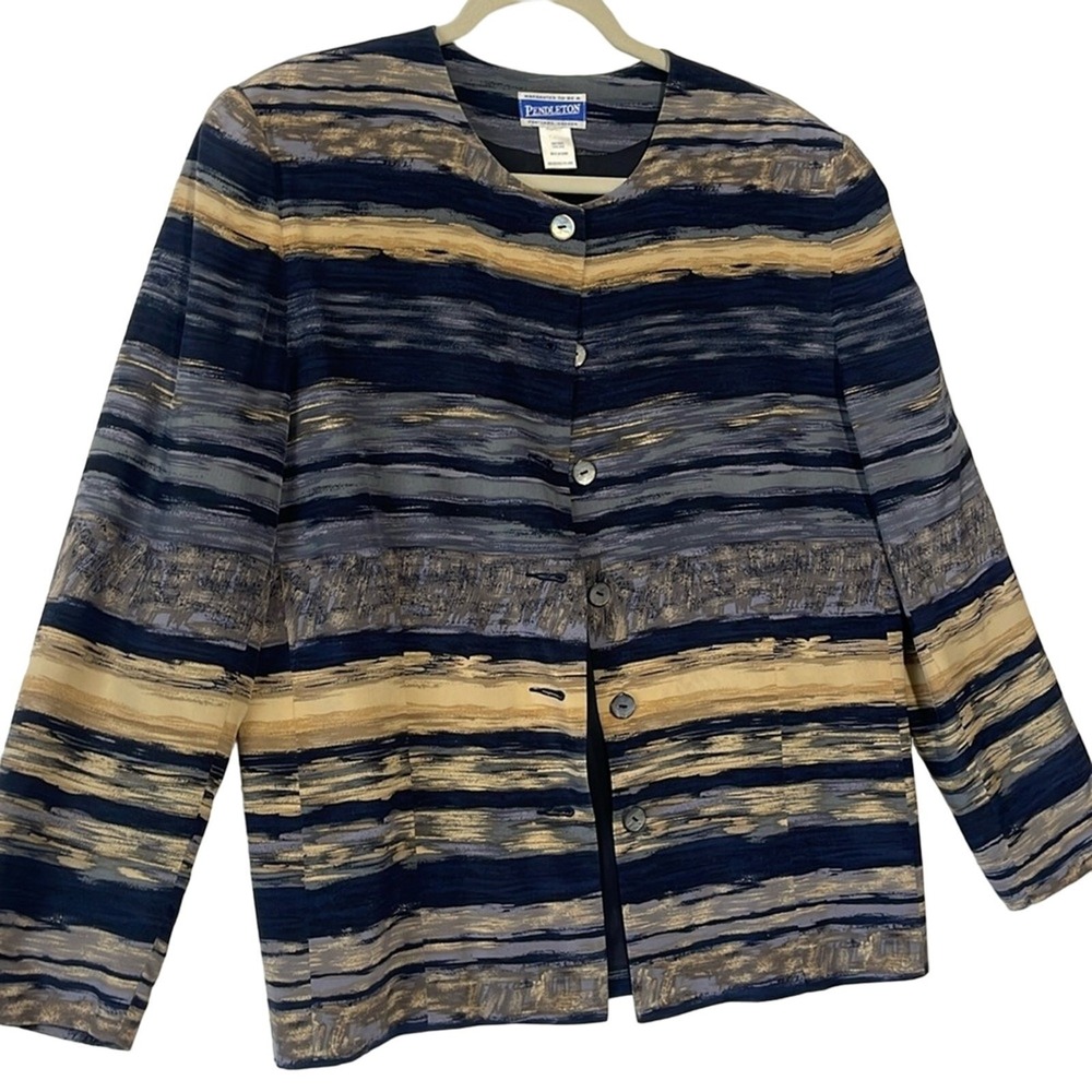 Pendleton Silk Abstract Stripe Button Front Blaze… - image 1
